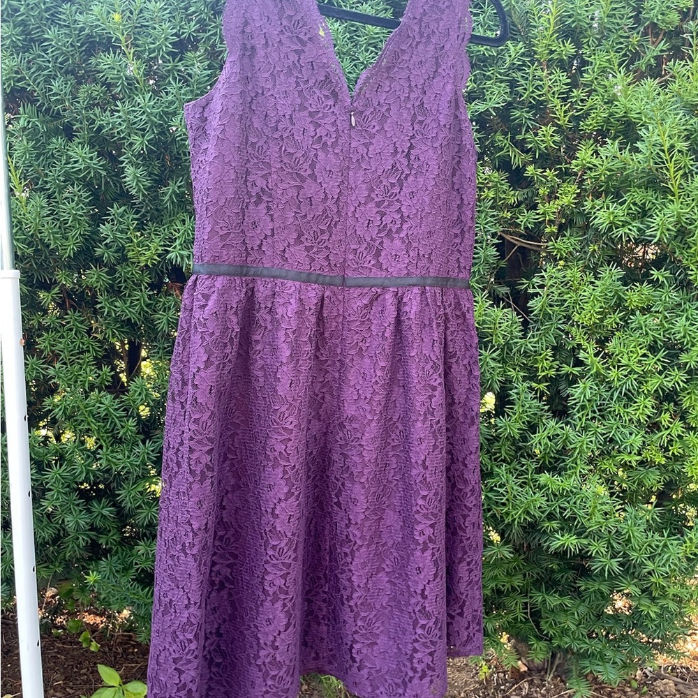 LOFT Deep Purple Lace Trim Dress